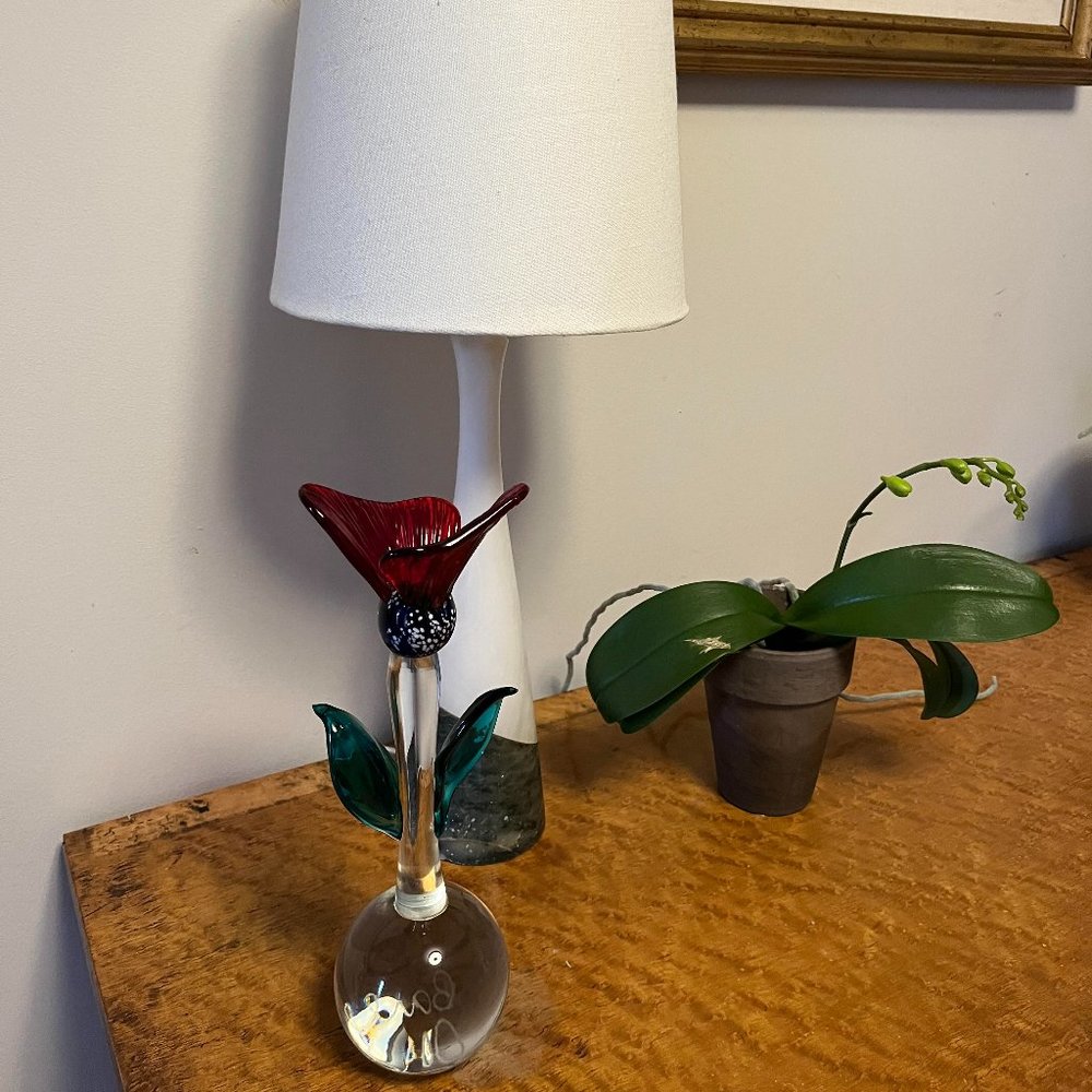 Mid Century Signed Alfredo Barbini Murano Glass Flower Sculpture